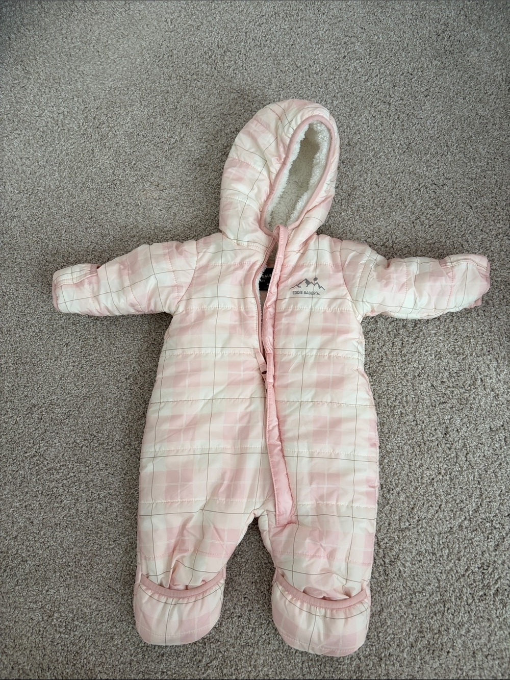 Eddie Bauer Pink Plaid Quilted Snowsuit 0-3M